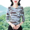 Nuevo Top de Mujer 2025 Otoño Tinte de Tinta Manga Larga Efecto Adelgazante Cuello Redondo Alta Elasticidad Camiseta