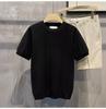 Playera de Punto de Manga Corta para Hombre Color Sólido Rayas Verticales Verano Ins Trendy Casual Top de Media Manga Cuello Redondo Camisa Básica de Negocios