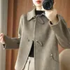 Casaco de lã dupla face para outono para senhoras, casaco curto para mulheres, casaco de lã elegante com lapela para outono e inverno, casaco para baixinhas