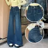 Jeans wide leg elástico de cintura alta novo estilo retro americano para mulheres, modelagem que emagrece e com caimento, calça moderna comprimento total A14114
