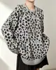 Invierno 2026 Ropa Nueva para Mujer Manga Larga Bloque de Color Cuello Redondo Tejido de Punto Suéter de Longitud Media Engrosado Cálido Diseño de Estampado de Leopardo