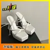 Sandalias Mary Jane de plataforma con tiras cruzadas, tacón grueso, de tacón alto para mujer, estilo europeo y americano 2026, puntera cuadrada, nuevo estilo versátil de verano