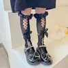 Meias Finas de Verão com Renda na Panturrilha, Meias Lolita, Meias Empilhadas de Cano Médio
