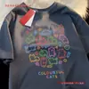 220g Camiseta de Verano Colorida Pareja de Gatos Camiseta para Hombre Blanca Negra Gris Holgada