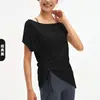 Cubierta de Yoga Transpirable Fina de Verano Manga Corta Hombros Descubiertos para Mujer Camiseta Plisada con Cordón Holgada Casual Ropa de Fitness Yoga