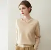 Suéter de cachemir para mujer, 100% cachemir, otoño e invierno, 26 nuevos estilos, color liso, cuello en V, elegante y rejuvenecedor, capa interior cálida