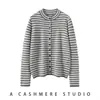 Chaqueta Suéter de Cuello Alto Tejida a Rayas Top Combinación de Colores Estilo Retro Cardigan de Terciopelo Suéter de Lana Holgado Otoño e Invierno para Mujer