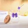 Taza de Agua para Mujeres, Vidrio de Borosilicato Alto, Diseño Transparente de Oruga con Tapa y Popote, Anillo de Leche con Lazo, Taza Portátil para Beber
