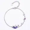 Pulsera de Plata S925 con Calcedonia Morada y Orquídea de Rueda de la Fortuna, Joyería Versátil de Lujo Ligero de Nicho de Alta Gama, Nuevo Artículo Popular de Venta Transfronteriza