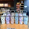 Copo Térmico de Aço Inoxidável Portátil à Prova de Vazamento para Uso Externo com Padrão Floral, Alça Rígida e Duas Opções de Beber, Personalizável para Atacado