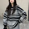 Suéter de rayas para mujer 2026, estilo japonés vintage de otoño e invierno para mujer, diseño casual, de nicho y súper elegante, de longitud media