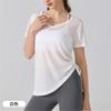Blusa de Yoga Casual Transfronteriza, Top Transpirable de Manga Corta de Tencel, Camiseta de Pilates Danza Fitness Plegada con Cordón