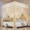2026 Nuevo Modelo Uso Exterior Clásico Color Sólido Simple Romántico Encaje Estilo Palacio Tres Puertas Dosel de Cama Mosquitero de Pie con Malla Densa