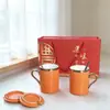Tazas de Agua Cerámicas Domésticas de Buena Calidad con Tapas y Cucharas, Juego Redondo para Parejas, Tazas de Regalo, Tazas al por Mayor para Ceremonia del Té