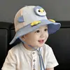 Chapéu de Bebê Primavera e Verão Chapéu de Pescador Fino Chapéu de Sol Infantil Malha Respirável Pinguim de Desenho Animado Proteção Solar Chapéu de Sol