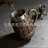 Caneca de Cerveja de Madeira com Padrão Tecido Viking Retro Transfronteiriça, Caneca de Cerveja Grande Capacidade Estilo Nórdico Medieval Imitação de Madeira