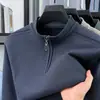 Estilo de datos, en stock, Suéter de punto para hombre Otoño/Invierno, Con terciopelo, Engrosado, Cálido, Camisa de capa base con media cremallera