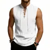 2026 Chaleco sin mangas holgado de lino transpirable con cordón, estilo americano de verano para hombre, vikingo medieval