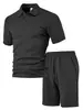 Ropa para hombre TK transfronteriza conjunto de camiseta casual para hombre primavera-verano nuevo, conjunto de shorts de manga corta con cuello vuelto de jacquard fino de comercio exterior para hombre