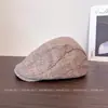 Boina de Lã Color Block Espinha de Peixe Vintage para Mulheres, Boina Bico de Pato Versátil Casual de Inverno, Boina Estilosa