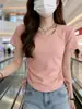 Camiseta de Manga Corta para Mujer, Nuevo Estilo de Verano, Diseño Irregular con Cordón, Corte Ajustado, Top Interior de Cuello Redondo a la Moda