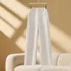 Calça casual de lã grossa com forro de fleece, estilo coreano, versátil para outono e inverno, perna larga, solta, para uso diário, para mulheres