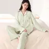 Pijama de primavera y otoño para mujer, algodón elástico, casual, se puede usar afuera, cárdigan con cuello de solapa, ropa de casa de manga larga, traje fino de otoño