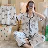 Verão de três peças arco pijamas senhoras versão coreana de solto micro-business online vermelho ao vivo roupas de casa das mulheres uma geração de cabelo