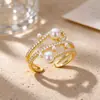 Anel Aberto Estilo Europeu Borboleta Abelha Zircônia Colorida Banhado a Ouro 18K Ajustável Anel Colorido de Pedra Preciosa para Mulheres