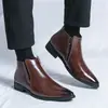 Botines Chelsea de Puntera Puntiaguda para Hombre Talla Grande Transfronterizos Moda Británica Formal de Negocios Casual Zapatos de Cuero de Caña Alta Botines Cortos para el Trabajo