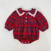 Vestido para niña de Navidad, primavera y otoño, vestido de cuadros rojos para niña, mameluco de manga larga para bebé, enterizo, ropa para niños de hermanas