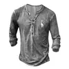 Nueva Camiseta de Manga Larga para Hombre de Moda Callejera Estilo Europeo y Americano de Venta Caliente Transfronteriza con Abertura Frontal, 7 Botones y Estampado Digital 3D