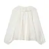 Venta al por mayor transfronteriza Primavera 2026 Nueva moda para mujer Estilo europeo y americano Camisa de manga larga decorativa plisada en capas para mujer en blanco