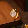 El Más Vendido de Xiaohongshu Hebilla de Seguridad de Calcedonia Blanca de Bambú Anillo de Bambú de Oro Laminado de Gama Alta Nicho Estilo Chino Nuevo