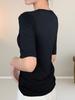 Camiseta Negra de Modal de Manga Media para Mujer, Manga Corta, Fina para Primavera/Verano, Cuello Bajo, Corte Ajustado, Manga Tres Cuartos, Top Base