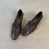 Mocassins elegantes slip-on de bico quadrado estilo old money francês com salto grosso de 3,5 cm, sapatos rasos versáteis e confortáveis