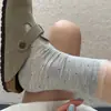 Calcetines finos de organza con encaje, estilo Miu, color gris, para primavera-verano, con lunares, de media pantorrilla para mujer, calcetines holgados de modal frescos
