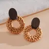 Brincos Redondos de Madeira e Rattan Estilo Étnico Europeu e Americano, Brincos Simples Retrô da Moda, Acessórios de Orelha de Nicho de Alta Qualidade