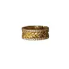 Anel de Trigo Dourado com Zircônia, Anel Largo Aberto Dupla Fileira de Diamantes Estilo Vintage, Anel de Design de Nicho Fashion de Luxo Leve