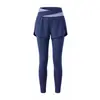 Conjunto Deportivo de Cintura Alta Cruzada Top Corto de Manga Larga Falda-pantalón Falsa de Dos Piezas Secado Rápido Correr Yoga Conjunto de Dos Piezas