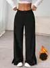 Amazon Pantalones Casuales de Moda para Primavera y Otoño de Pana de Cintura Media con Abertura Pierna Recta Holgada de Longitud al Suelo Versátiles