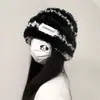 Gorro de lana tejido a rayas para mujer, felpa adelgazante, cálido y grueso, para circunferencia de cabeza grande, gorro holgado protector de orejas
