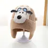 Gorro de punto para niños con orejas de cachorro de dibujos animados para otoño e invierno, gorro grueso y cálido sin pompón con tela bordada