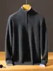 Suéter Masculino Gola Alta 100% Caxemira Pura, Novo Outono/Inverno Cor Sólida Zíper Tricô Pulôver, Casual e Quente