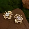 ¡Hoja de Arce Original! Pendientes Nuevos Pendientes Diseño de Nicho Ins Chapado Grueso Oro Real de 18K Circonita Micro-pavimentada Aguja de Plata S925