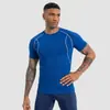 Ropa de fitness elástica ajustada para hombre de comercio exterior transfronterizo, que absorbe la humedad, transpirable, de secado rápido, camiseta deportiva de manga corta con sensación de frescura para correr