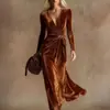 Vestido de punto de manga larga con cuello en V de estilo nuevo transfronterizo con elementos de impresión digital 3D, falda de moda y personalizada entallada a la cintura para mujer