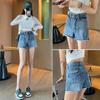 Shorts jeans de cintura alta para mulheres em linha A senso de design de nicho de verão 2022 novo emagrecimento solto perna larga calças quentes moda ins