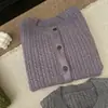 Cárdigan de punto trenzado morado y verde estilo retro coreano, suéter abrigo versátil de cuello redondo