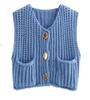 Colete de Tricô para Comércio Exterior Europeu e Americano Design de Ponto Grosso Feminino Senso de Design Botão Grande Elegante Casual Cor Sólida Bolso Colete Suéter
